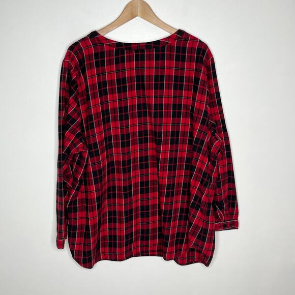 Talbots Long Sleeve Popover Flannel Top Womens 3X Red Black Plaid Cotton - Picture 7 of 8